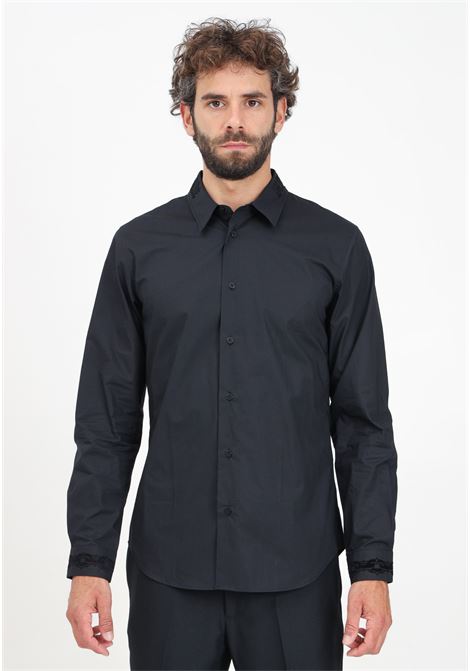 Men's black dress shirt with gothic style logo VERSACE JEANS COUTURE | 77GALYS5CN002899